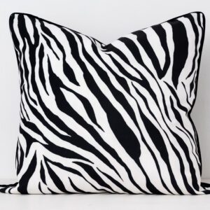 Black and white velvet zebra print cushion