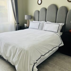 T300 100% Percale cotton white with grey ribbon trim